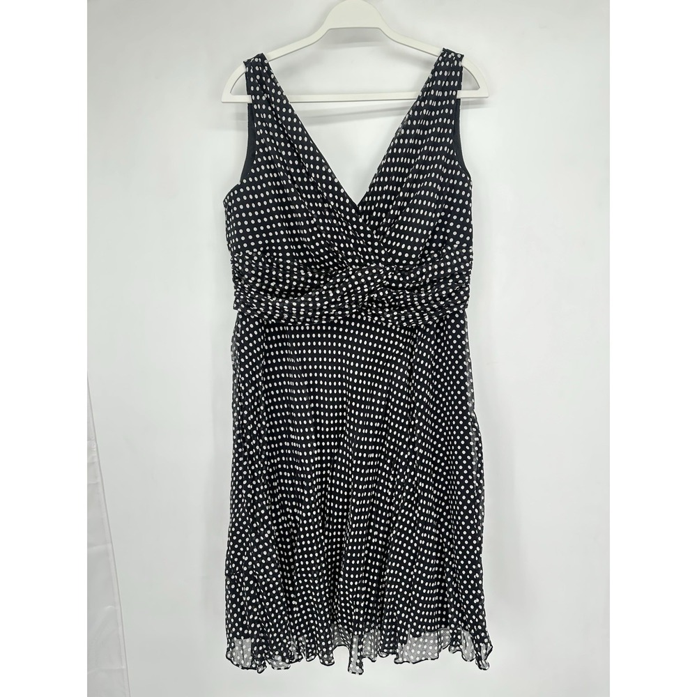 Donna Morgan Silk Polka Dot Fit & Flare Dress Plus Sz 16W Classic Parisian Chic